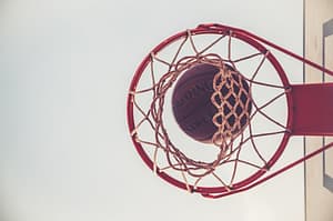 spalding basket ball through net